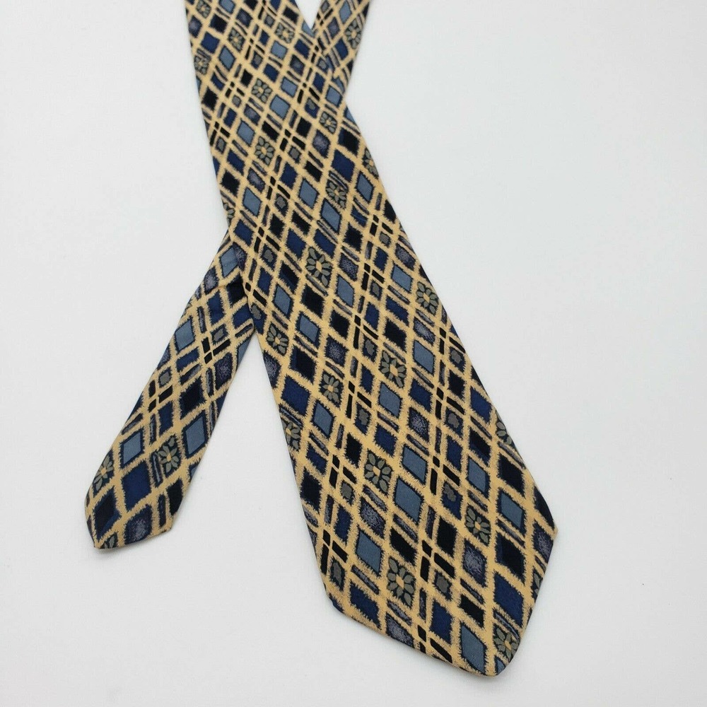 Brooks Brothers Men’s 100% Silk Tie 56L Blue Cream Floral Diamond Necktie 